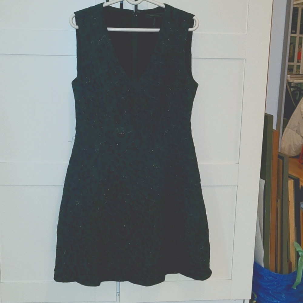 BCBG textured green and black v neck cocktail dress